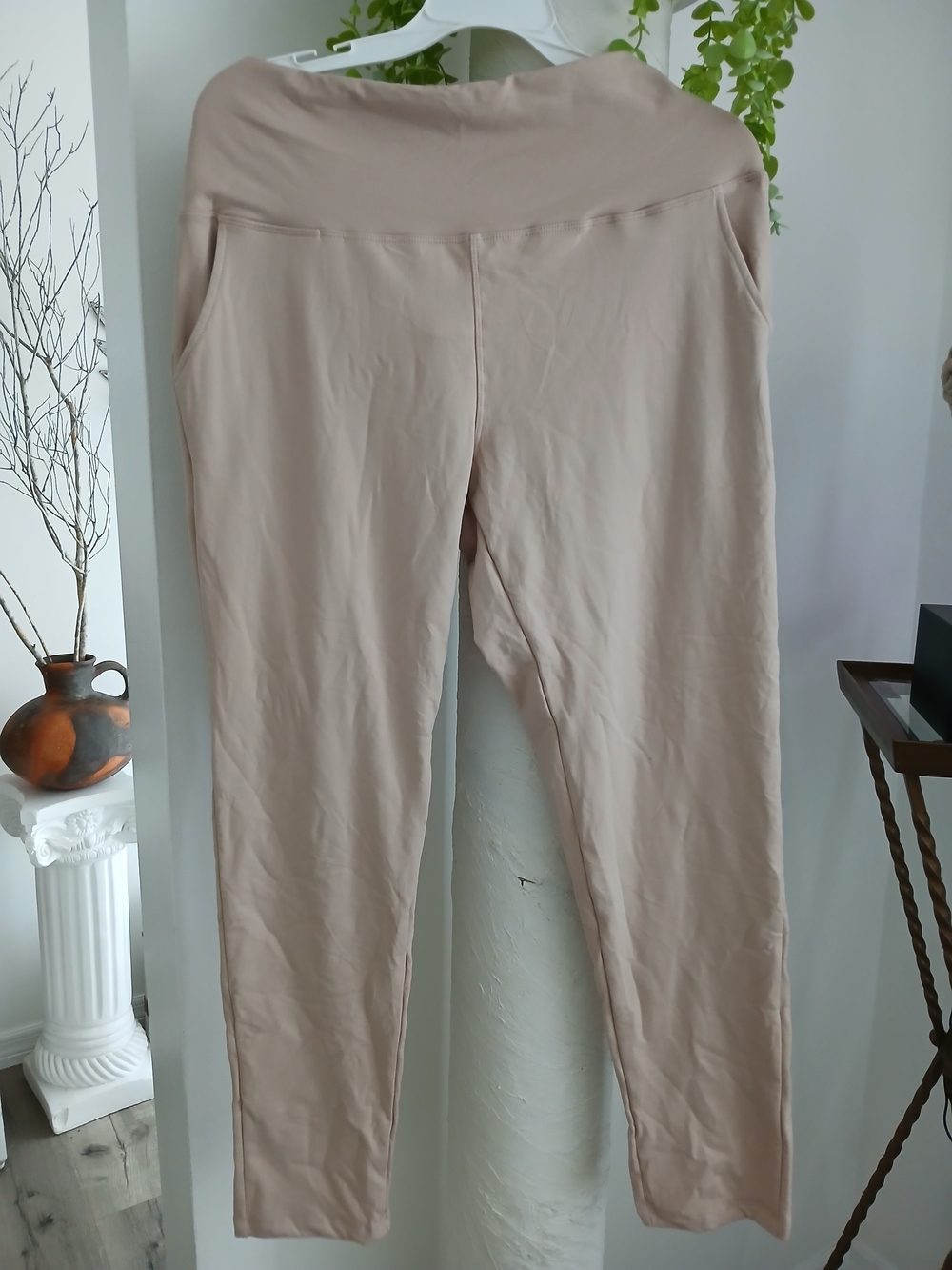 Women’s High-Waist Stretch Ponte Pants in Beige. Warmers